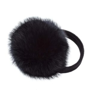 surell Rabbit Fur Earmuff (Black) - Women’s Winter Ear Muff with Velvet Band - Furry Foldable Thick Plush Outdoor Headwear - Girls Warm Ear Warmers Cold Weather - Winter Fashion Accessory