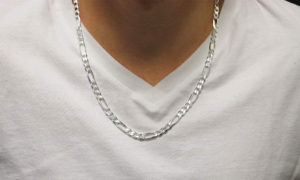 Verona Jewelers 7MM 925 Sterling Silver Classic Figaro Chain - Italian Necklace Figaro Chain (24)