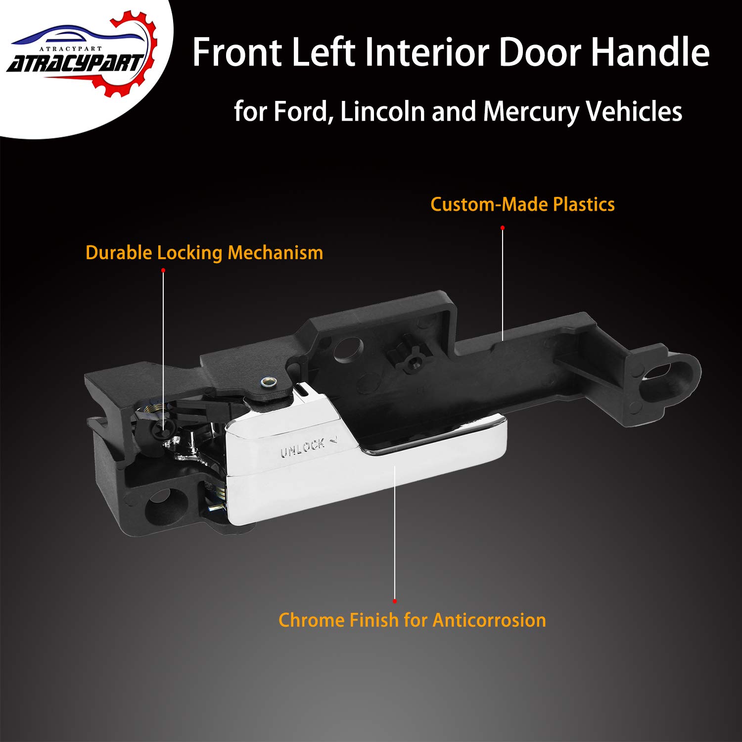 ATRACYPART Interior Door Handle Front Left Driver Side - for 2006-2012 Ford Fusion 2007-2012 Lincoln MKZ 2006 Lincoln Zephyr 2006-2011 Mercury Milan - Replaces # 6E5Z-5422601-A, 6E5Z5422601A