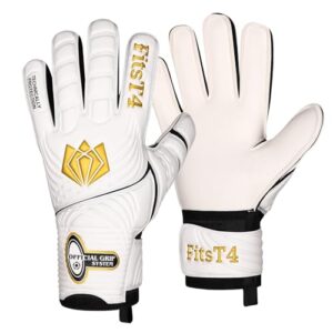 fitst4 sports youth adult goalie goalkeeper soccer gloves 3.5+3mm super grip latex finger support performance glove level 3.5 prevent injuries