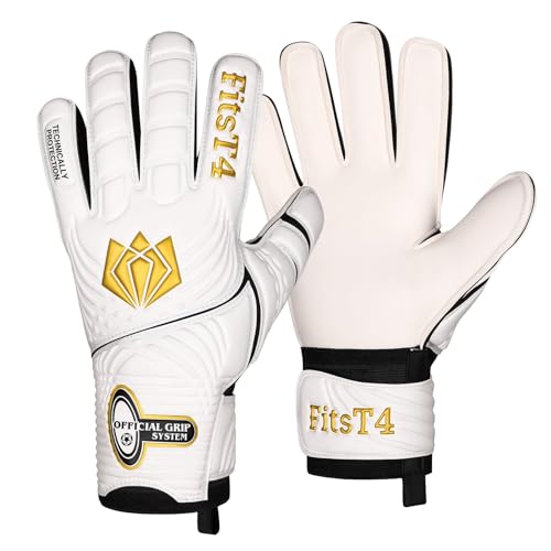 FitsT4 Sports Youth Adult Goalie Goalkeeper Soccer Gloves 3.5+3MM Super Grip Latex Finger Support Performance Glove Level 3.5 Prevent Injuries