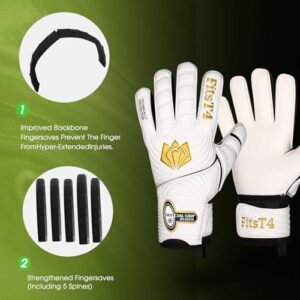 FitsT4 Sports Youth Adult Goalie Goalkeeper Soccer Gloves 3.5+3MM Super Grip Latex Finger Support Performance Glove Level 3.5 Prevent Injuries