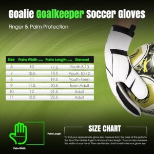 FitsT4 Sports Youth Adult Goalie Goalkeeper Soccer Gloves 3.5+3MM Super Grip Latex Finger Support Performance Glove Level 3.5 Prevent Injuries