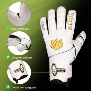 FitsT4 Sports Youth Adult Goalie Goalkeeper Soccer Gloves 3.5+3MM Super Grip Latex Finger Support Performance Glove Level 3.5 Prevent Injuries