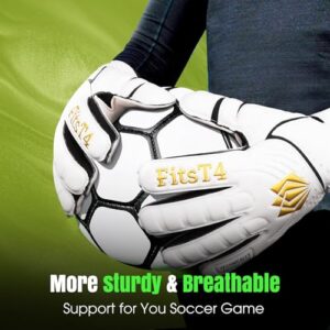 FitsT4 Sports Youth Adult Goalie Goalkeeper Soccer Gloves 3.5+3MM Super Grip Latex Finger Support Performance Glove Level 3.5 Prevent Injuries