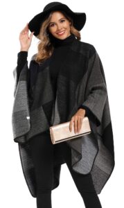 epsion women's color block shawl wrap plus size cardigan poncho cape open front long winter sweater coat black