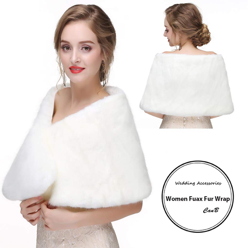 CanB Women's 1920s Faux Fur Shawl Bridal Wedding Fur Wraps and Bolero Shrug Faux Mink Stole for Women (White)