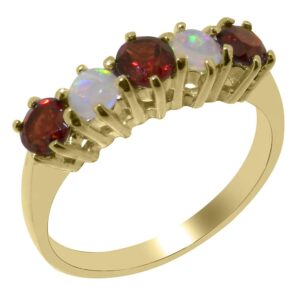 LetsBuyGold 14k Yellow Gold Natural Garnet & Opal Womens Eternity Ring - Size 10