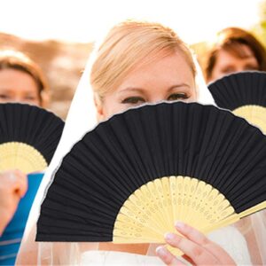 Leehome Folding Hand Fans for Women - 12pcs Silk Bamboo Chinese Japanese Handheld Fan - for Church Wedding Gifts, Party Favors, DIY Decorations. (Black)