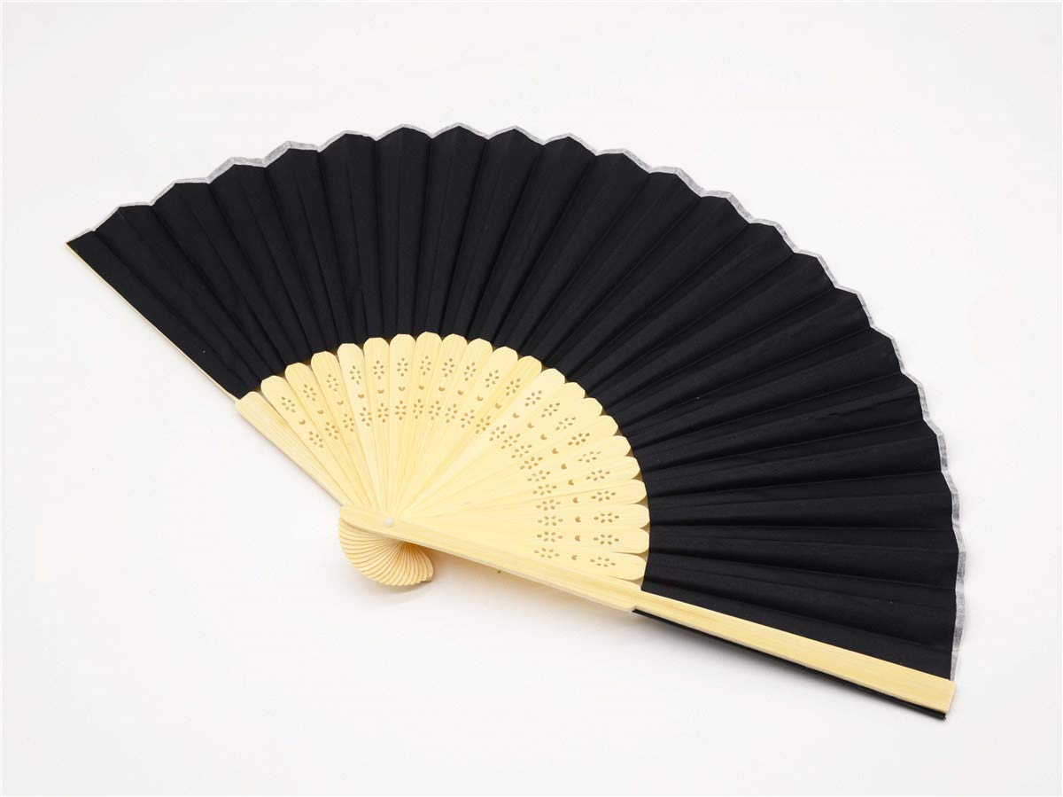 Leehome Folding Hand Fans for Women - 12pcs Silk Bamboo Chinese Japanese Handheld Fan - for Church Wedding Gifts, Party Favors, DIY Decorations. (Black)