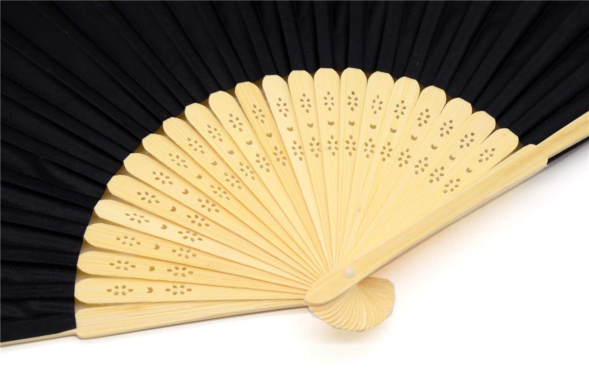 Leehome Folding Hand Fans for Women - 12pcs Silk Bamboo Chinese Japanese Handheld Fan - for Church Wedding Gifts, Party Favors, DIY Decorations. (Black)