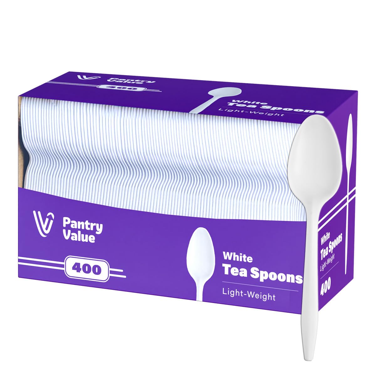 Pantry Value [400 Count] Lightweight White Plastic Tea Spoons - Disposable Cutlery for Parties, Events, and Dinner (Formerly Comfy Package)