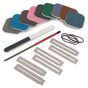 stewmac rough fret smooth + shine set, guitar fret end dressing and polishing kit, polish scratches in finish and pickguard (5087)