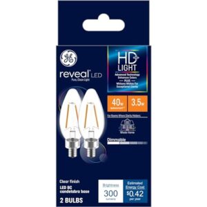 ge reveal led light bulbs, candle lights, 60 watts, clear decorative b11 bulbs, small base (8 pack)