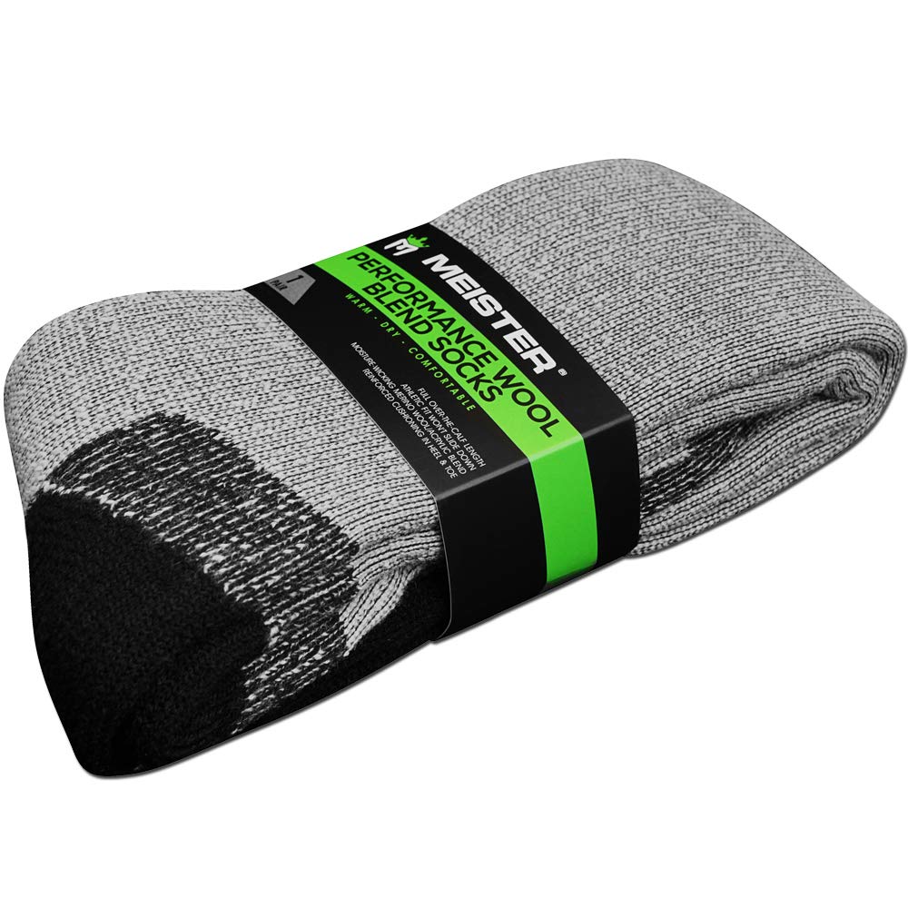 Meister Performance Wool Blend Over-The-Calf Socks - Warm, Dry & Comfortable - Heather Gray - Large/X-Large - 2 Pairs