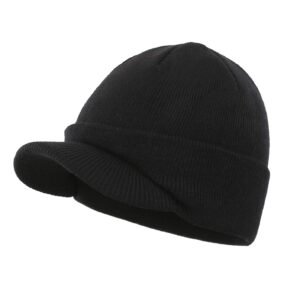 Home Prefer Men's Beanie Hat for Winter Knitted Hat with Bill Daily Beanie Cap Black