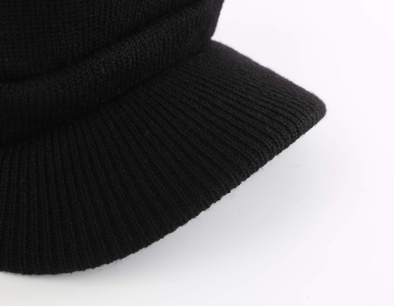 Home Prefer Men's Beanie Hat for Winter Knitted Hat with Bill Daily Beanie Cap Black