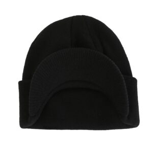 Home Prefer Men's Beanie Hat for Winter Knitted Hat with Bill Daily Beanie Cap Black