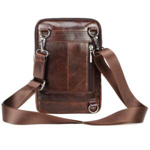 Small Leather Sling Shoulder Bag Messenger Pack for Men Women Travel Business Crossbody Pouch Phone Wallet Satchel Pocket Camping Casual Daypack