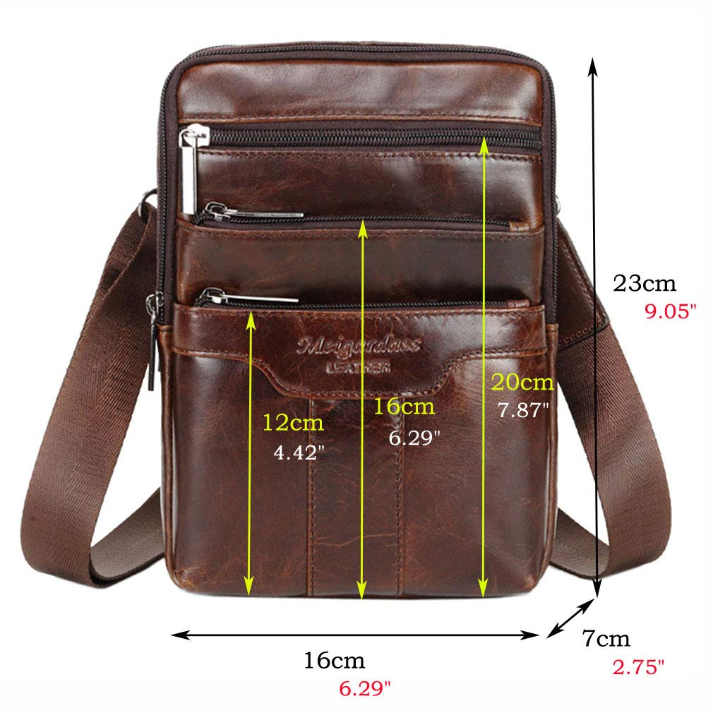 Small Leather Sling Shoulder Bag Messenger Pack for Men Women Travel Business Crossbody Pouch Phone Wallet Satchel Pocket Camping Casual Daypack