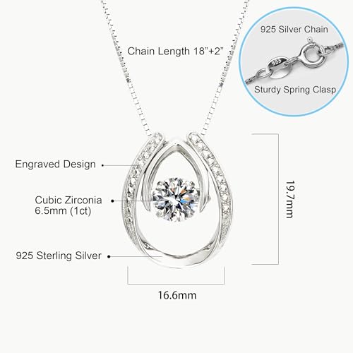 ARINZA Silver Necklace for Women, Dancing Diamond Cubic Zirconia Necklace, 18+2 Inch Chain, Anniversary Birthday Gifts for Women, Wife, Mom, Girlfriend, Lady