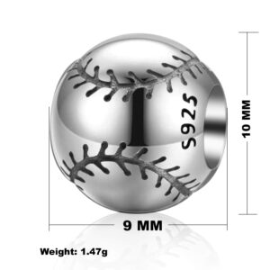 Love Ball Sports Charms 925 Sterling Silver Baseball Volleyball Beads Fits Pandora European Bracelet (Baseball)