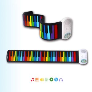 iLearnMusic Roll Up Piano | Portable Keyboard Piano | Hand Roll Electric Piano Keyboard | Premium Silicone & Built-In Speakers (49 Keys, White)