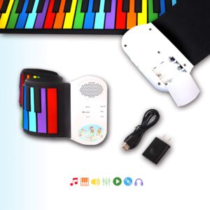 iLearnMusic Roll Up Piano | Portable Keyboard Piano | Hand Roll Electric Piano Keyboard | Premium Silicone & Built-In Speakers (49 Keys, White)