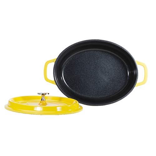 G.E.T. CA-009-Y/BK Heiss Energy-Efficient Cast Aluminum Dutch Oven, 3.5 Quart, Oval, Yellow