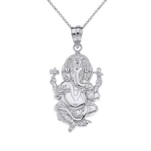 CaliRoseJewelry Sterling Silver Hindu Lord Ganesh Ganesha Elephant Hindu God of Fortune Charm Pendant Necklace, 16"