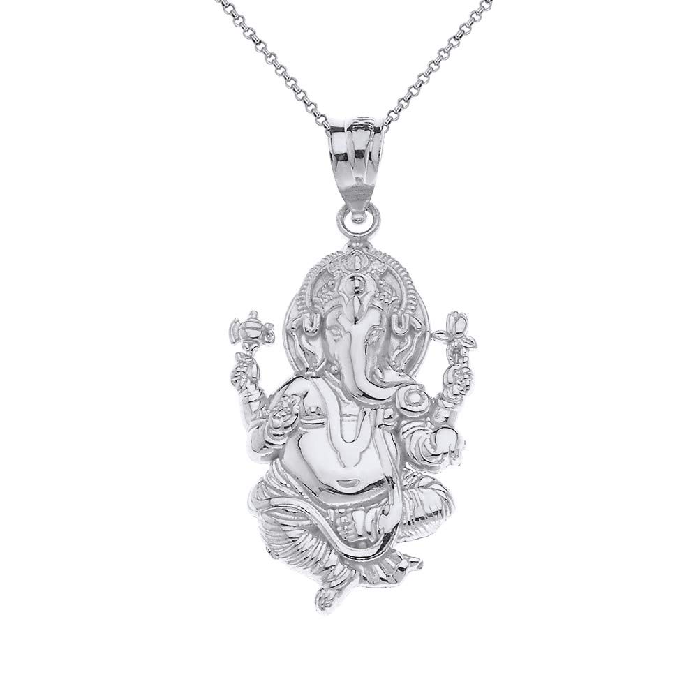 CaliRoseJewelry Sterling Silver Hindu Lord Ganesh Ganesha Elephant Hindu God of Fortune Charm Pendant Necklace, 16"