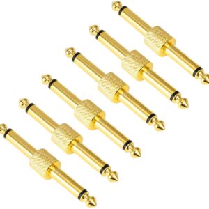 OTraki 6 Pack Guitar Pedal Coupler 1/4 inch Effect Pedal to Pedal Connector Guitar Pedal Connector Gold Plated 6.35mm Male to Male Straight Type Plug for Guitar Pedalboard to Space Saving