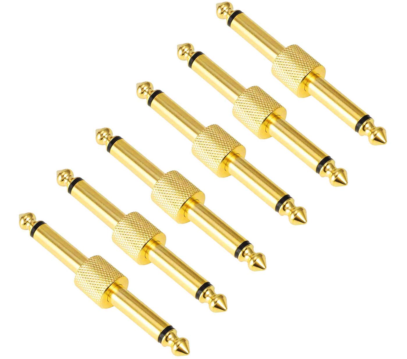 OTraki 6 Pack Guitar Pedal Coupler 1/4 inch Effect Pedal to Pedal Connector Guitar Pedal Connector Gold Plated 6.35mm Male to Male Straight Type Plug for Guitar Pedalboard to Space Saving