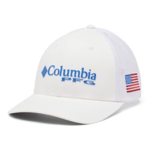 Columbia Unisex Pfg Mesh Ball Cap, White, Vivid Blue, Usa Flag, Small/Medium