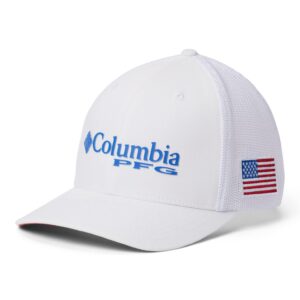 Columbia Unisex Pfg Mesh Ball Cap, White, Vivid Blue, Usa Flag, Small/Medium