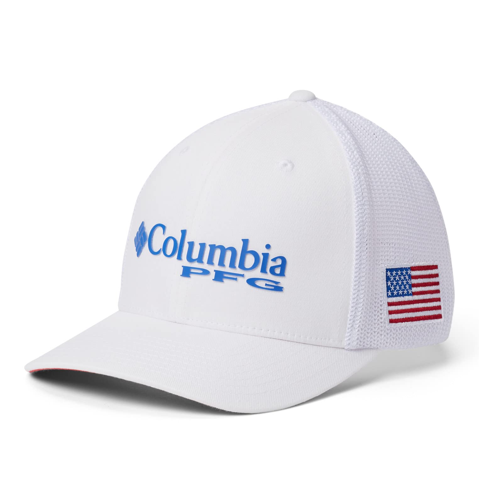 Columbia Unisex Pfg Mesh Ball Cap, White, Vivid Blue, Usa Flag, Small/Medium