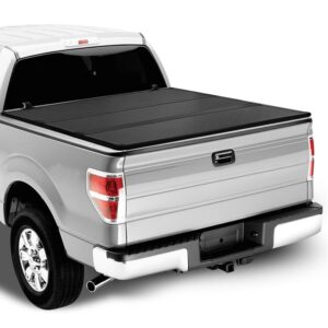 Auto Dynasty [New Upgrade Model] FRP Hard Solid Tri-Fold Adjustable Truck Tonneau Cover Compatible with Ford F150 6.5Ft Fleetside Short Bed 2004-2014, Black Powdercoated