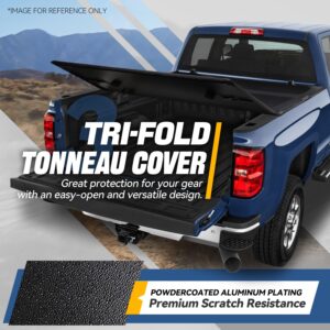 Auto Dynasty [New Upgrade Model] FRP Hard Solid Tri-Fold Adjustable Truck Tonneau Cover Compatible with Ford F150 6.5Ft Fleetside Short Bed 2004-2014, Black Powdercoated