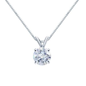 diamond wish 1/2 carat round moissanite solitaire pendant necklace in 14k white gold (h-i, 5 mm) 4-prong 16 to 18 inch adjustable chain spring ring