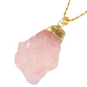 TUMBEELLUWA Natural Crystal Pendant Necklace Raw Stone Gemstone Gold Plated Healing Irregular Handmade Jewelry for Women,Rose Quartz