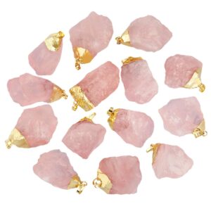 TUMBEELLUWA Natural Crystal Pendant Necklace Raw Stone Gemstone Gold Plated Healing Irregular Handmade Jewelry for Women,Rose Quartz