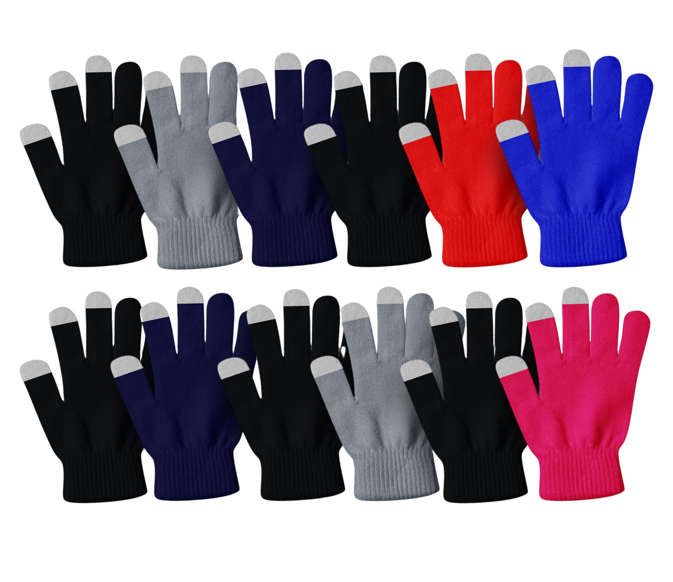 Winter Magic Gloves, 12 Pairs Stretchy Warm Knit Bulk Pack Mens Womens