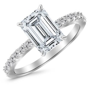 1 ctw platinum classic side stone pave set diamond engagement ring (0.75 ct h-i color si1 clarity emerald cut center)