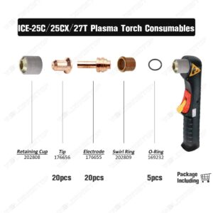 WeldingStop 176655 Electrode 176656 Tip for Miller Spectrum 375 X-treme Plasma Cutter ICE-25C ICE-27C Torch