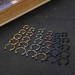 ORAZIO 30PCS 16G Nose Septum Horseshoe Rings Stainless Steel Circular Barbell Cartilage Tragus Helix Eyebrow Lip Labret Nipple Ear Piercing Body Jewelry 6mm 8mm 10mm 12mm 14mm