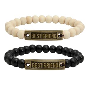 milakoo 2 pieces inspirational friendship bracelets - best friends distance wooden bracelets