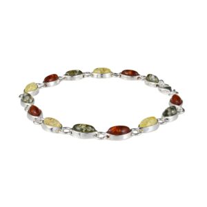 HolidayGiftShops Sterling Silver Multi-Colored Baltic Amber Bracelet, Genuine Baltic Amber Bracelet for Women, Amber Jewelry for Women, Amber Bracelets for Adults, Sterling Silver Collection