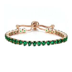 FuSi Women's Slider Tennis Chain Crystal Bracelet Gold Shiny Crystal Slip Full Diamond Jewelry Bracelet(Green)