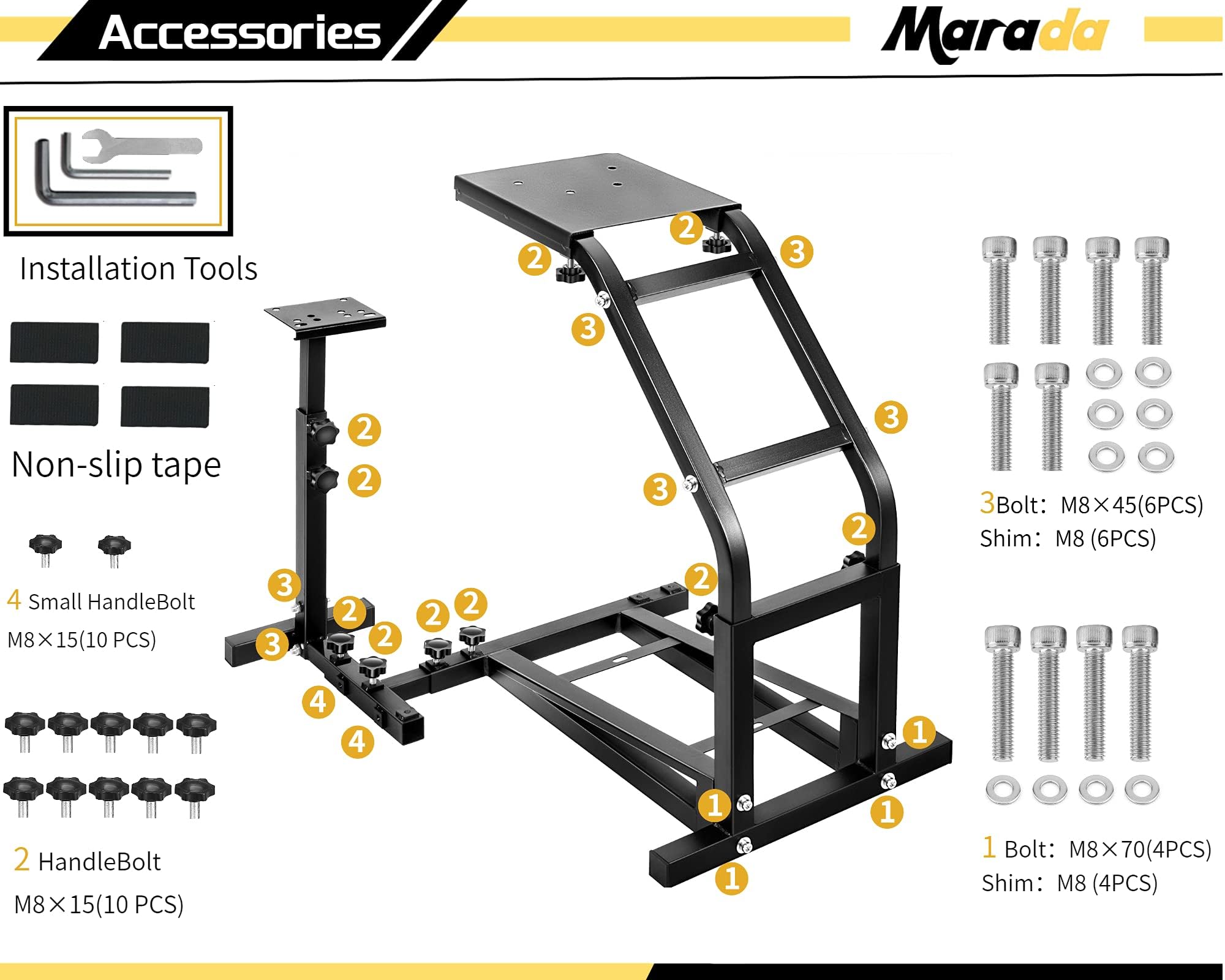 Marada Compact Racing Steering Wheel Stand with V2 Simulator Support Fits for Logitech/Thrustmaster/PXN G27 G29 G920 G923 T248 T300RS GT R5 Sim Stand Without Wheel, Pedal (Only Stand)