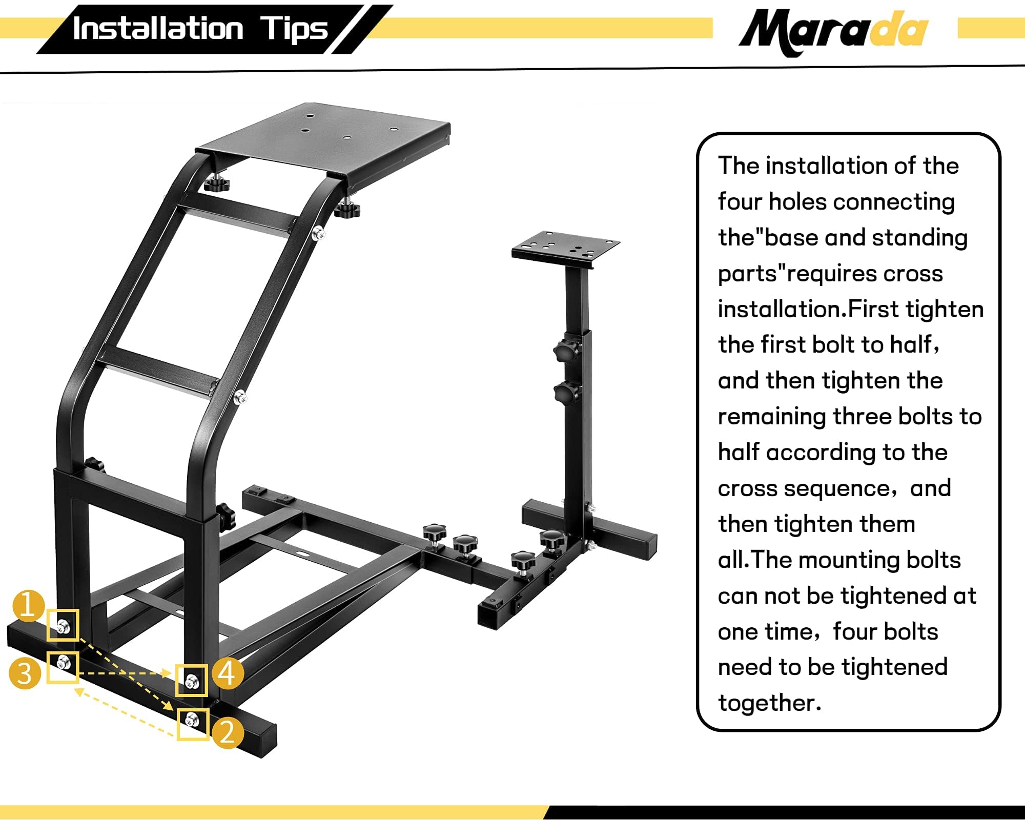 Marada Compact Racing Steering Wheel Stand with V2 Simulator Support Fits for Logitech/Thrustmaster/PXN G27 G29 G920 G923 T248 T300RS GT R5 Sim Stand Without Wheel, Pedal (Only Stand)